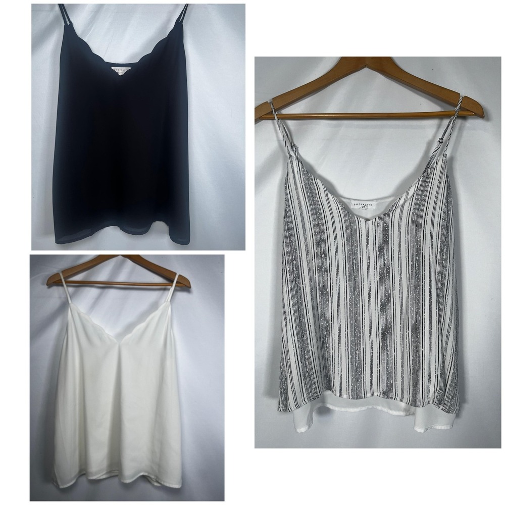 Socialite Camisole Top Womens Large Multicolor Striped Adjustable Strap Lot Of 3